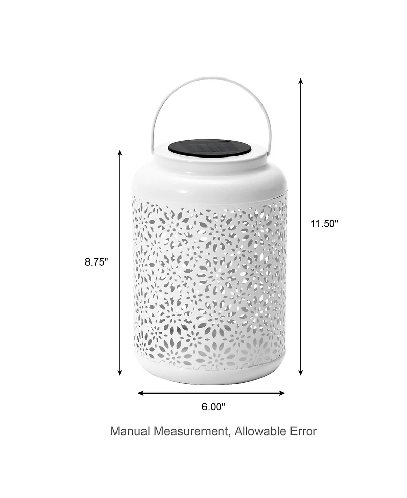 Glitzhome 8.75" H Metal Cutout Flower Solar Powered Outdoor Hanging Lantern with Led Light