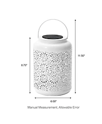 Glitzhome 8.75" H Metal Cutout Flower Solar Powered Outdoor Hanging Lantern with Led Light