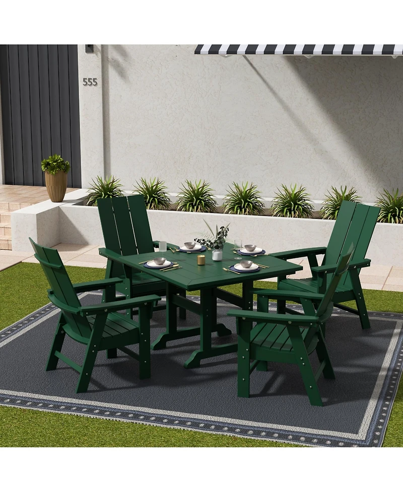 WestinTrends 5 Piece Outdoor Patio Dining Square Table and Modern Armchair Set