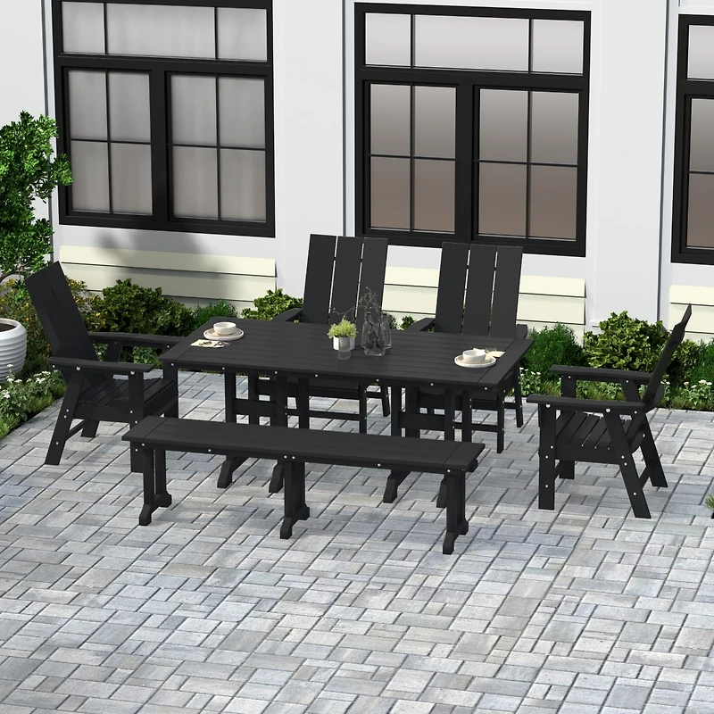 WestinTrends 6 Piece Outdoor Patio Dining Table and Armchair Bench Set