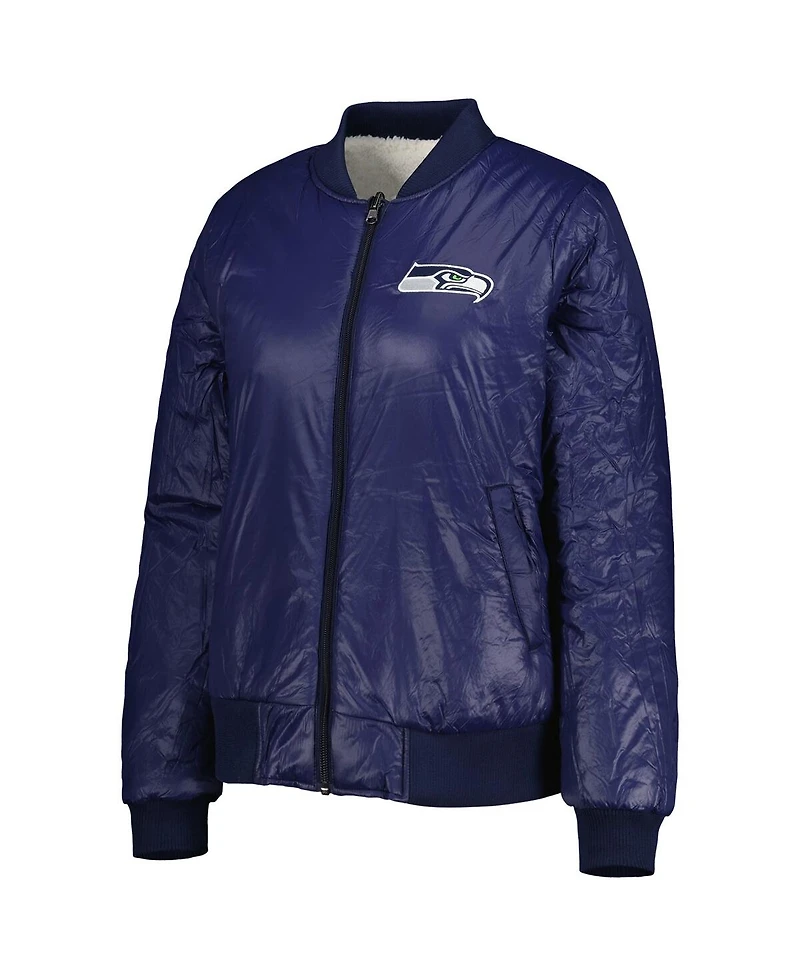 Women's G-iii 4Her by Carl Banks Oatmeal, College Navy Seattle Seahawks Switchback Reversible Full-Zip Jacket