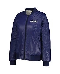 Women's G-iii 4Her by Carl Banks Oatmeal, College Navy Seattle Seahawks Switchback Reversible Full-Zip Jacket