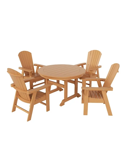 WestinTrends 5 Piece Outdoor Patio Dining Round Table and Shell Back Armchair Set