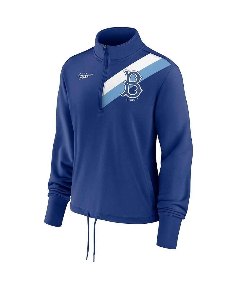 Women's Nike Royal Brooklyn Dodgers Cooperstown Collection Rewind Stripe Performance Half-Zip Pullover