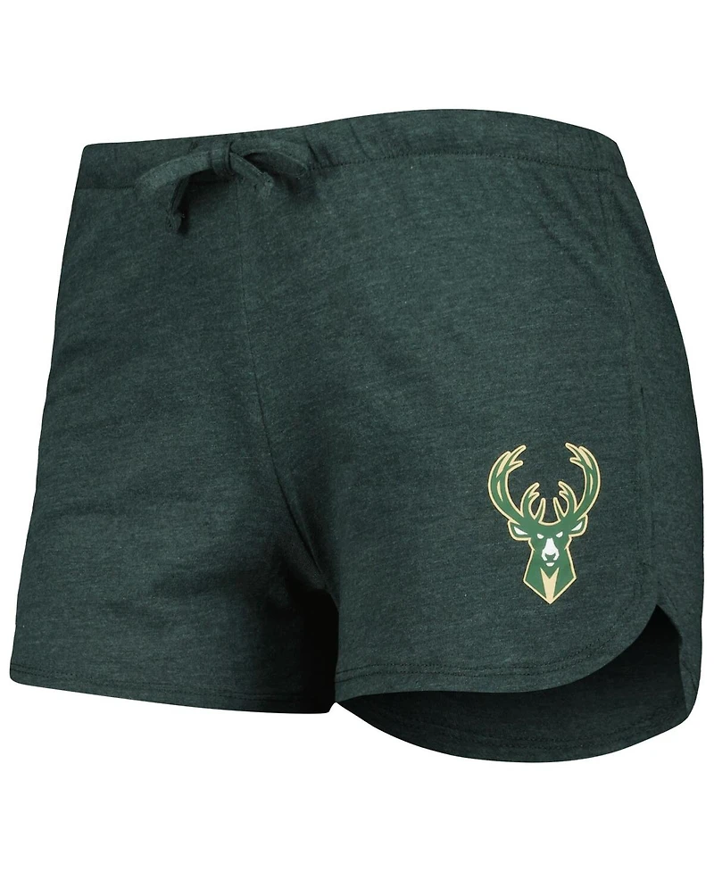 Women's Concepts Sport Heather Black, Heather Hunter Green Milwaukee Bucks Team Raglan Long Sleeve T-shirt and Shorts Sleep Set