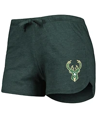 Women's Concepts Sport Heather Black, Heather Hunter Green Milwaukee Bucks Team Raglan Long Sleeve T-shirt and Shorts Sleep Set