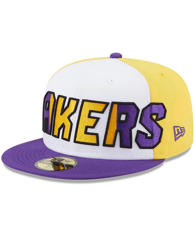 Men's New Era White, Purple Los Angeles Lakers Back Half 9FIFTY Fitted Hat