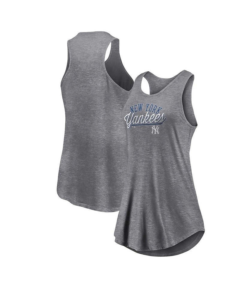 Women's Fanatics Heather Gray New York Yankees Simplicity Swing Racerback Scoop Neck Tank Top