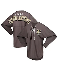 Women's Fanatics Charcoal Vegas Golden Knights Spirit Lace-Up V-Neck Long Sleeve Jersey T-shirt