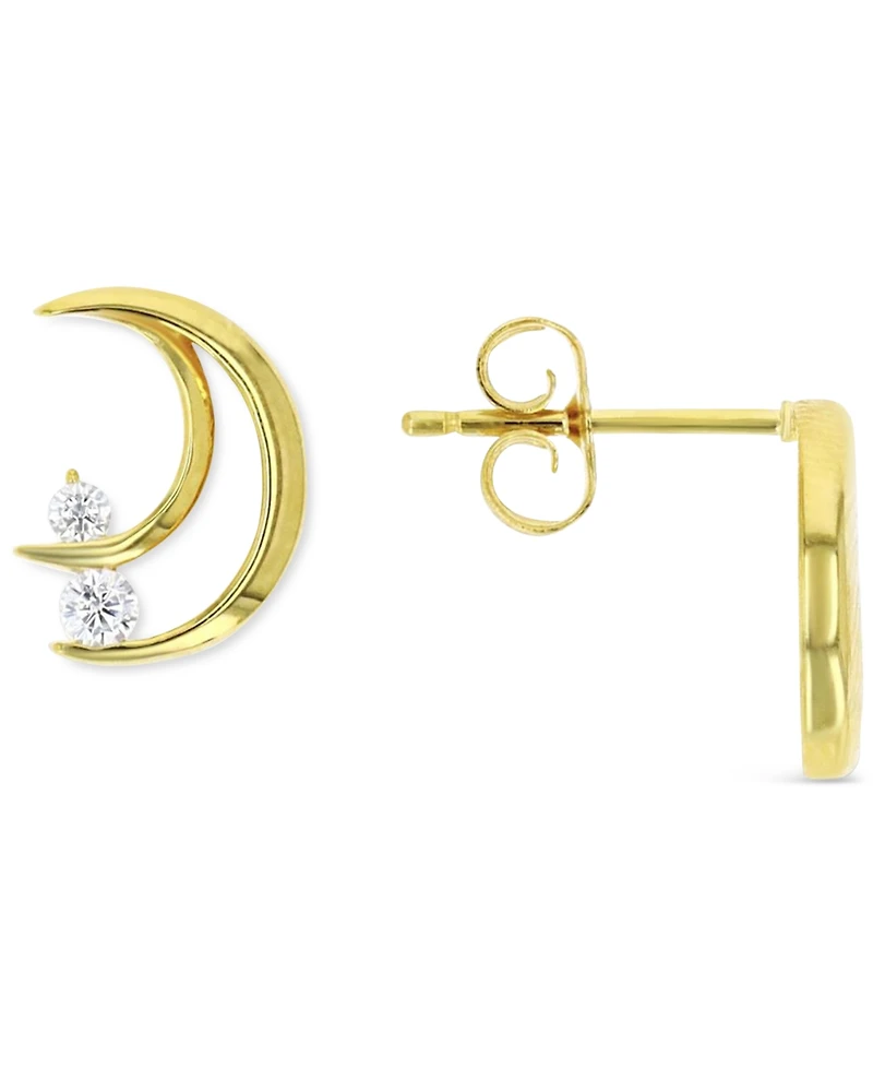 Cubic Zirconia Hoop Earrings Sterling Silver or 14k Gold over Silver, 1/2"