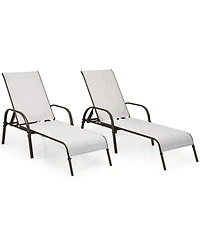 Costway 2PCS Patio Lounge Chair Chaise Adjustable Reclining Armrest