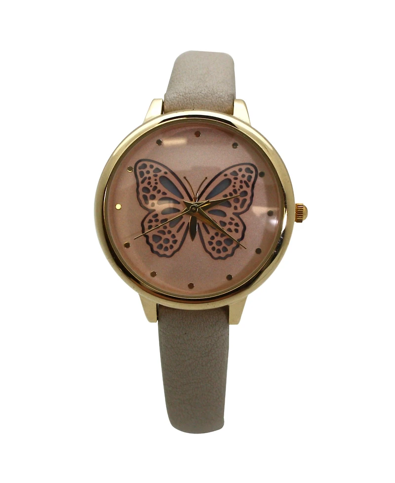 Olivia Pratt Thin Solf Band Butterfly Face Women Watch