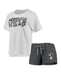Women's Concepts Sport Charcoal, White Brooklyn Nets Resurgence Slub Burnout Raglan T-shirt and Shorts Sleep Set