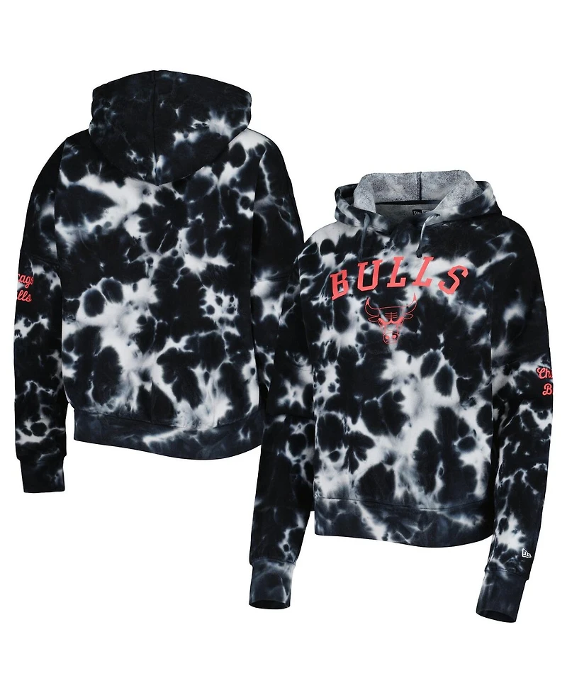 Women's New Era Black Chicago Bulls Brushed Cotton Tie-Dye Pullover Hoodie