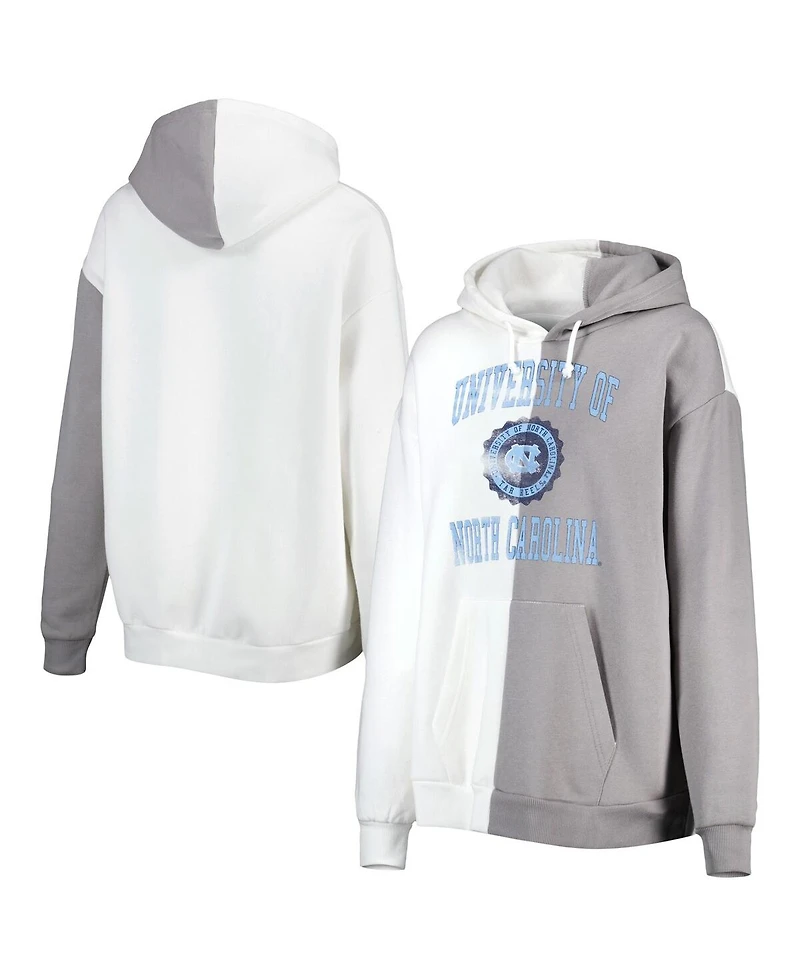 Women's Gameday Couture Gray, White North Carolina Tar Heels Split Pullover Hoodie