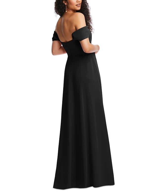 Dessy Collection Women's Off-the-Shoulder Pleated Cap Sleeve A-line Maxi  Dress