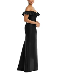 Alfred Sung Women's Off-the-Shoulder Ruffle Neck Satin Trumpet Gown