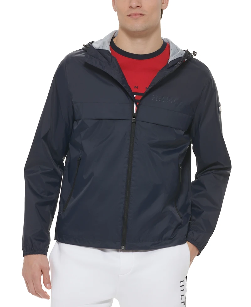 Tommy Hilfiger Men's Stretch Hooded Zip-Front Rain Jacket