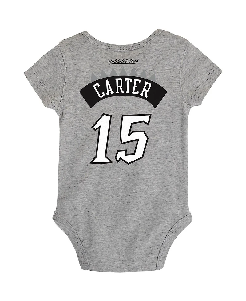 Infant Boys and Girls Mitchell & Ness Vince Carter Heathered Gray Toronto Raptors Hardwood Classics Name Number Bodysuit
