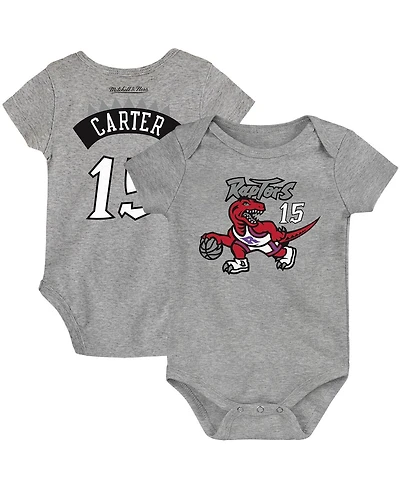 Infant Boys and Girls Mitchell & Ness Vince Carter Heathered Gray Toronto Raptors Hardwood Classics Name Number Bodysuit