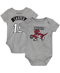 Infant Boys and Girls Mitchell & Ness Vince Carter Heathered Gray Toronto Raptors Hardwood Classics Name Number Bodysuit