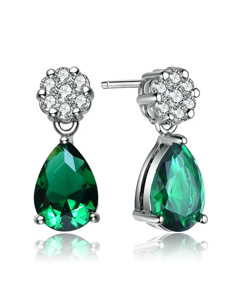 Sterling Silver Green Cubic Zirconia Pear Teardrop Earrings