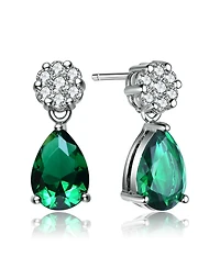 Sterling Silver Green Cubic Zirconia Pear Teardrop Earrings