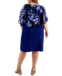 Connected Plus Floral-Print Capelet Sheath Dress