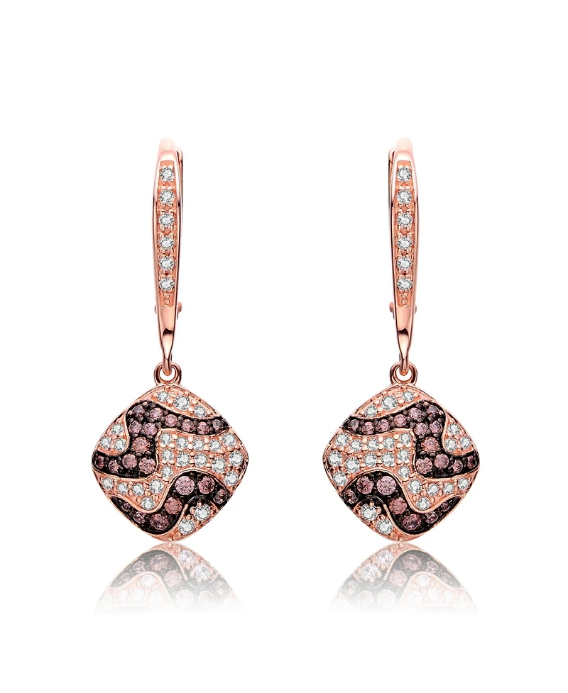 Sterling Silver 18K Rose Gold Plating Cubic Zirconia Square Designed Earring