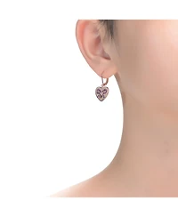 Sterling Silver with Pink Bow Heart Cubic Zirconia Leverback Earrings