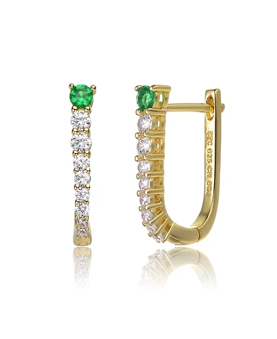 Sterling Silver Cubic Zirconia U-Shaped Huggie Hoop Earrings