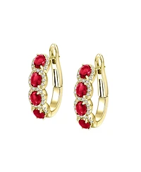 Sterling Silver 14K Gold Plated Cubic Zirconia Oblong Hoop Spring Lock Earrings.