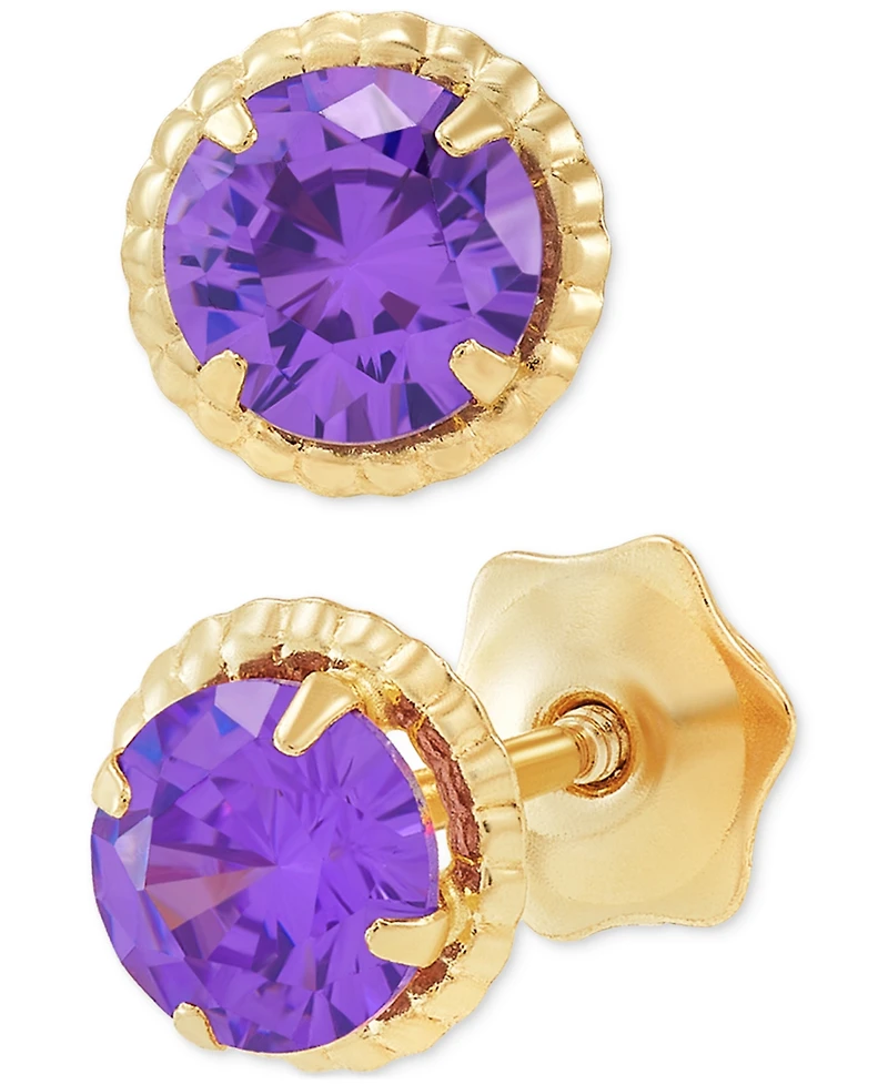 Children's Cubic Zirconia Beaded Frame Stud Earrings in 14k Gold