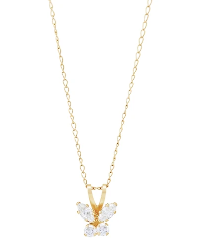 Children's Cubic Zirconia Butterfly 15" Pendant Necklace in 14k Gold