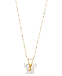 Children's Cubic Zirconia Butterfly 15" Pendant Necklace in 14k Gold