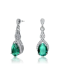 Cubic Zirconia Sterling Silver Colored Stoned Teardrop Earrings