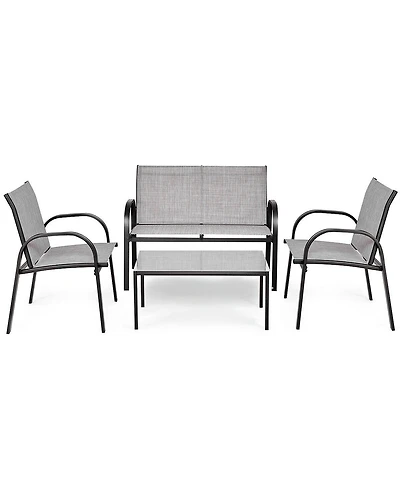 4 Pcs Patio Furniture Set Sofa Coffee Table Steel Frame Garden Deck