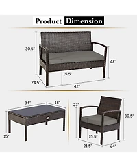 Costway 4PCS Patio Rattan Wicker Furniture Set Brown Loveseat Sofa