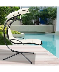 Costway Patio Hanging Hammock Chaise Lounge Chair with Canopy Cushion
