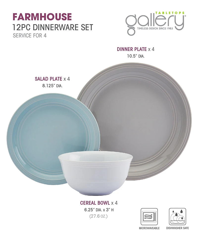 Farmhouse Multicolor 12 Pc. Dinnerware Set, Service for 4