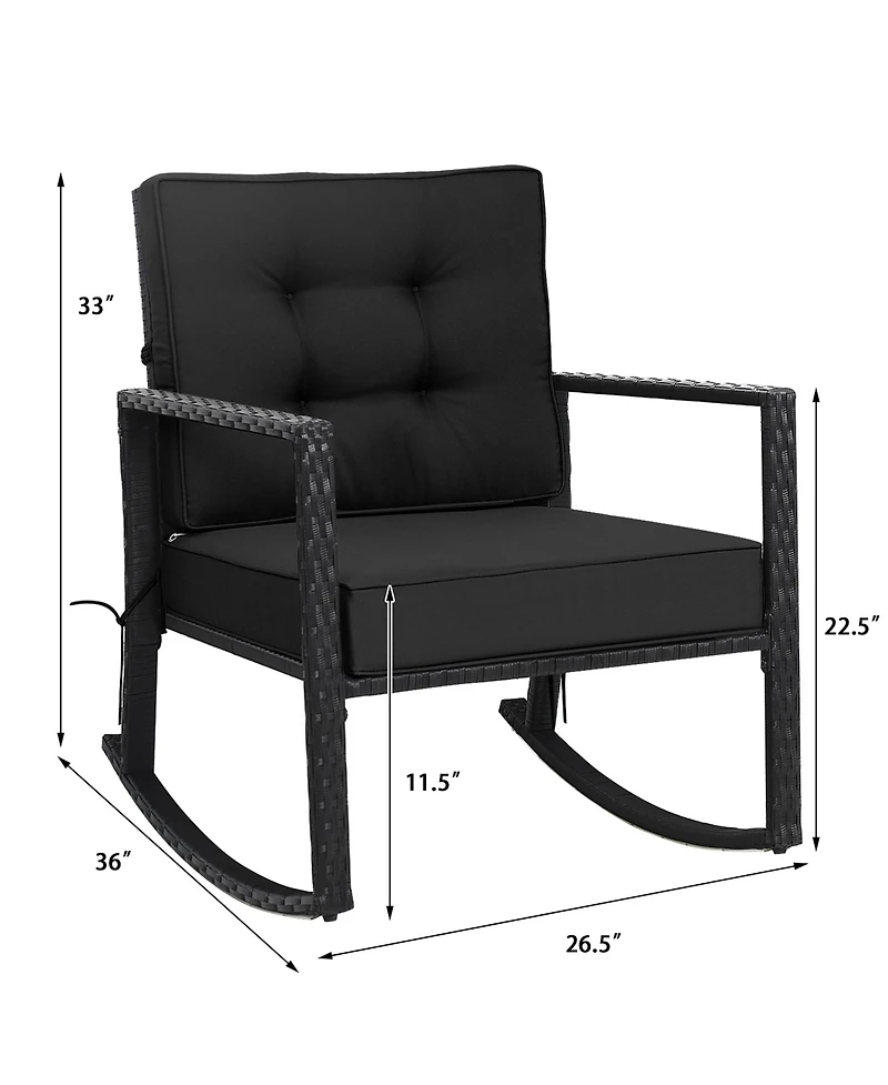 Costway Patio Rattan Rocker Chair Outdoor Glider Rocking Cushion Lawn