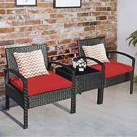 Costway 3PCS Patio Rattan Furniture Set Coffee Table & Chairs with Seat Cushions Garden