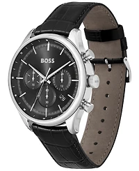 Hugo Boss Men's Gregor Quartz Chronograph Mock Genuine-Grained Leather Strap Watch 45mm