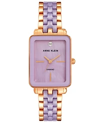 Anne Klein Women's Three Hand Quartz Rose Gold-tone Alloy and Lavender Ceramic Link Bracelet Watch, 32mm