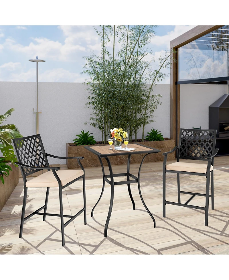 Costway Patio Square Bar Table Wood-Like Tabletop Metal Frame Garden Backyard