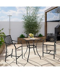 Costway Patio Square Bar Table Wood-Like Tabletop Metal Frame Garden Backyard