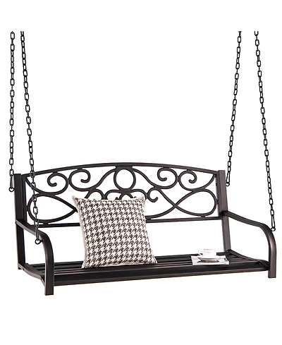 Costway Outdoor 2-Person Metal Porch Swing Hanging Patio Bench 485 Lbs Capacity