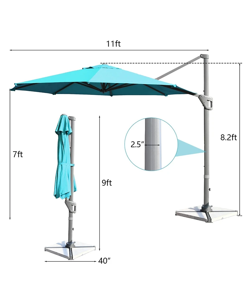 11ft Patio Offset Umbrella Cantilever Rotation Aluminum Tilt Cross Base