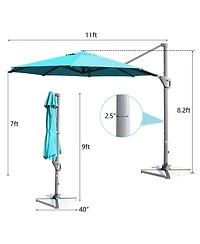 11ft Patio Offset Umbrella Cantilever Rotation Aluminum Tilt Cross Base