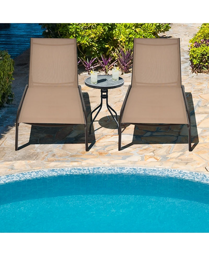 Patio Lounge Chair Chaise Adjustable Back Recliner Garden W/Wheel